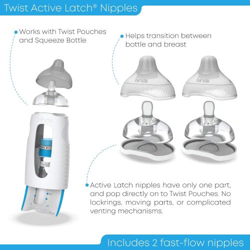  [아마존베스트]Kiinde Twist Active Latch Nipples for Breast Milk or Formula Feeding - Fast Flow (2 Pack)