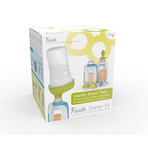  [아마존베스트]Kiinde Foodii Baby Food Storage Starter Kit, Squeeze Pouch and Reusable Spouts Set