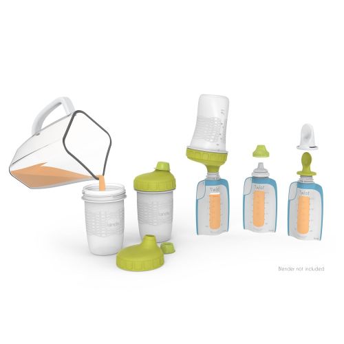  [아마존베스트]Kiinde Foodii Baby Food Storage Starter Kit, Squeeze Pouch and Reusable Spouts Set