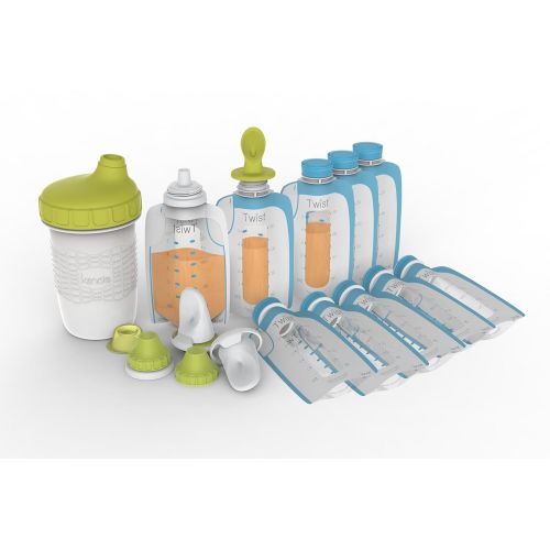  [아마존베스트]Kiinde Foodii Baby Food Storage Starter Kit, Squeeze Pouch and Reusable Spouts Set