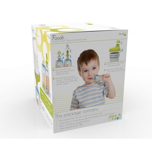  [아마존베스트]Kiinde Foodii Baby Food Storage Starter Kit, Squeeze Pouch and Reusable Spouts Set