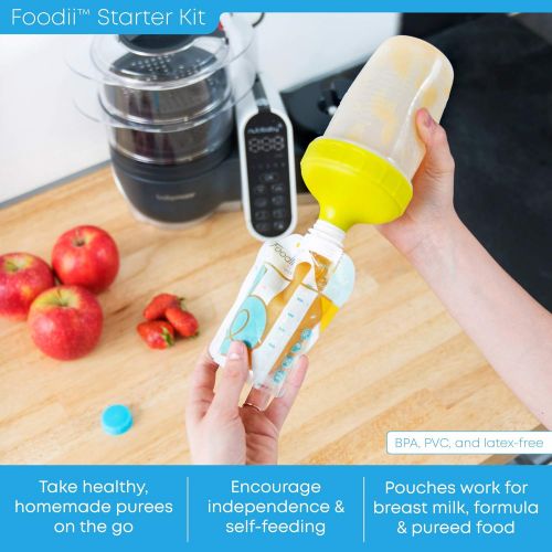  [아마존베스트]Kiinde Foodii Baby Food Storage Starter Kit, Squeeze Pouch and Reusable Spouts Set