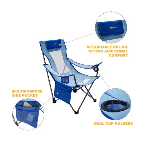  Kijaro #WEJOY Portable Comfortable High Back Folding Beach Chair with Pillow Cup Holder Pocket Mesh Back for Outdoor Camping Lawn Concert Travel, Carry Bag Included