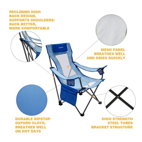  Kijaro #WEJOY Portable Comfortable High Back Folding Beach Chair with Pillow Cup Holder Pocket Mesh Back for Outdoor Camping Lawn Concert Travel, Carry Bag Included
