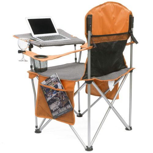  Kijaro Creative Outdoor iChair Folding Wine Chair with Adjustable Table, Orange/Gray