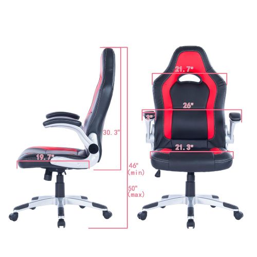  Killbee Large Ergonomic Gaming Chair High Back Swivel Executive Office Chair Adjustable Flip-Up Armrest Leather Bucket Seat (Red)