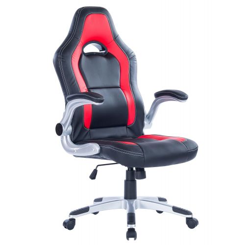  Killbee Large Ergonomic Gaming Chair High Back Swivel Executive Office Chair Adjustable Flip-Up Armrest Leather Bucket Seat (Red)