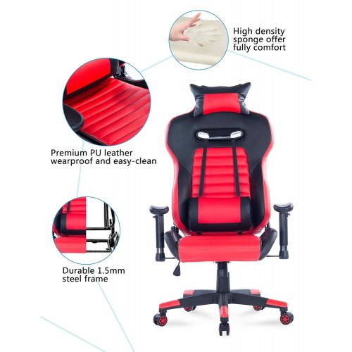  Killbee Large Gaming Chair Ergonomic Reclining Computer Chair High Back Swivel Executive Office Chair, with Headrest and Lumbar Support Desk Chair (Red)