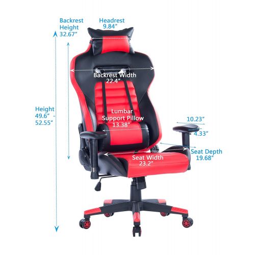  Killbee Large Gaming Chair Ergonomic Reclining Computer Chair High Back Swivel Executive Office Chair, with Headrest and Lumbar Support Desk Chair (Red)