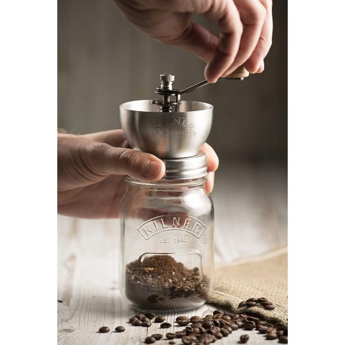  Kilner Kaffeemuehlen Set mit Drehkurbelmahlwerk, Glas/Metall, Masse: 14,5 x 9 x 21,5 cm