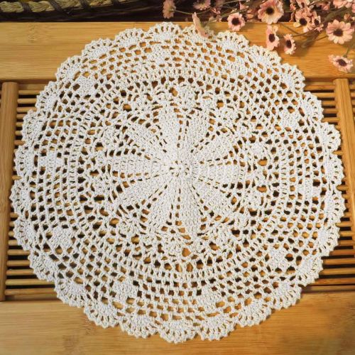  kilofly Crochet Cotton Lace Table Placemats Doilies Value Pack, 4pc, Persia, White, 13.7 inch