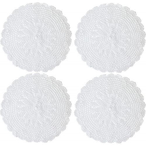  kilofly Crochet Cotton Lace Table Placemats Doilies Value Pack, 4pc, Persia, White, 13.7 inch