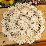 kilofly Crochet Cotton Lace Table Placemats Doilies Value Pack, 4pc, Rosary, Beige, 15 inch