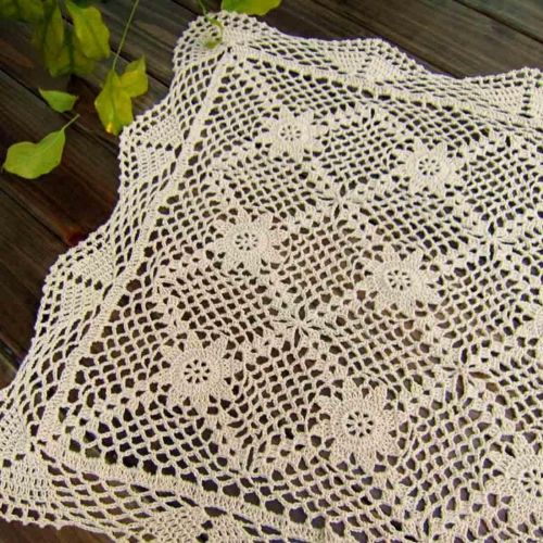  kilofly Handmade Crochet Cotton Lace Table Placemats Sofa Doilies, 2pc, Square, Beige,19.6 inch