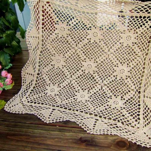  kilofly Handmade Crochet Cotton Lace Table Placemats Sofa Doilies, 2pc, Square, Beige,19.6 inch