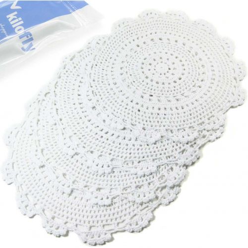  kilofly Handmade Crochet Round Cotton Lace Table Placemats Doilies Value Pack [Set of 4], Medallion, 13.3 x 13.0 inch, White