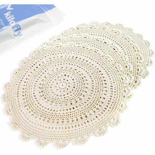  kilofly Handmade Crochet Round Cotton Lace Table Placemats Doilies Value Pack [Set of 4], Medallion,17 inch, Beige