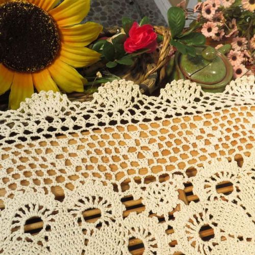  kilofly Crochet Cotton Lace Table Placemats Doilies Set, 2pc, Oblong, Beige,15 x 23 inch