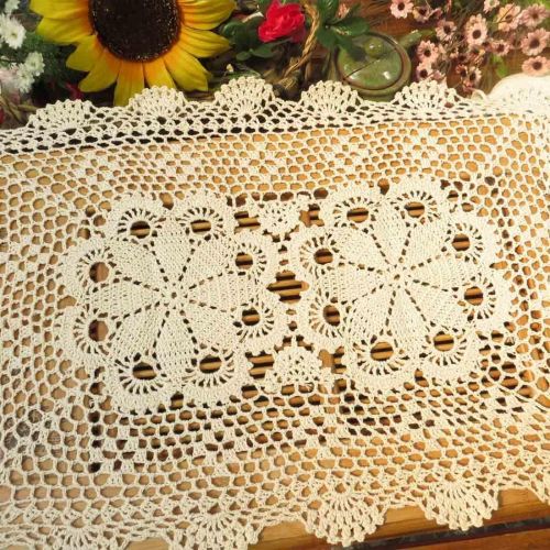  kilofly Crochet Cotton Lace Table Placemats Doilies Set, 2pc, Oblong, Beige,15 x 23 inch