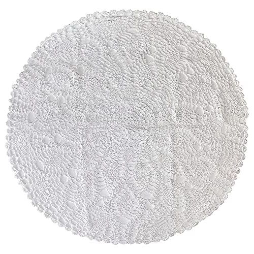  kilofly Handmade Crochet Cotton Lace Table Sofa Doily, Waterlily, White, 20 inch