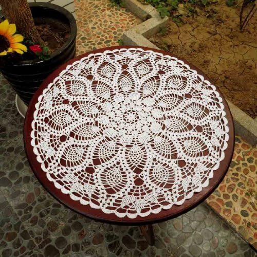  kilofly Handmade Crochet Cotton Lace Table Sofa Doily, Waterlily, White, 20 inch