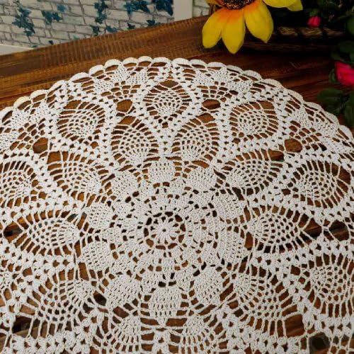  kilofly Handmade Crochet Cotton Lace Table Sofa Doily, Waterlily, White, 20 inch