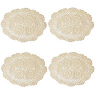 kilofly Crochet Cotton Lace Placemats Doilies 4pc, Oval, Beige, 12 x 17 inch