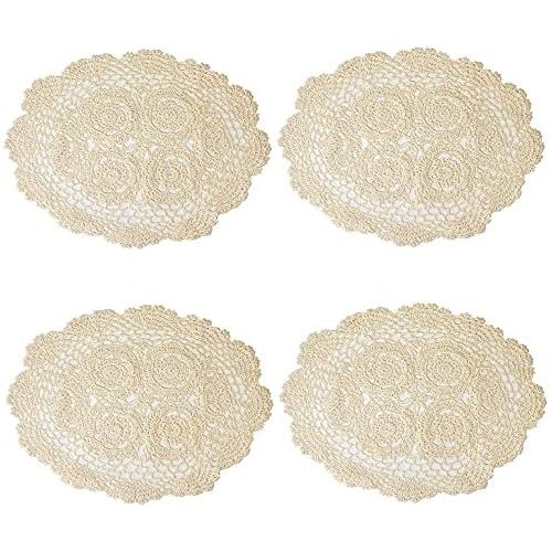  kilofly Crochet Cotton Lace Placemats Doilies 4pc, Oval, Beige, 12 x 17 inch