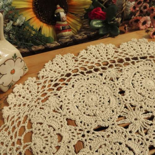  kilofly Crochet Cotton Lace Placemats Doilies 4pc, Oval, Beige, 12 x 17 inch