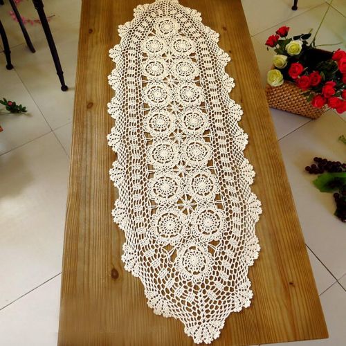  kilofly Handmade Crochet Cotton Lace Table Runner Tablecloth, 15 x 43 inch