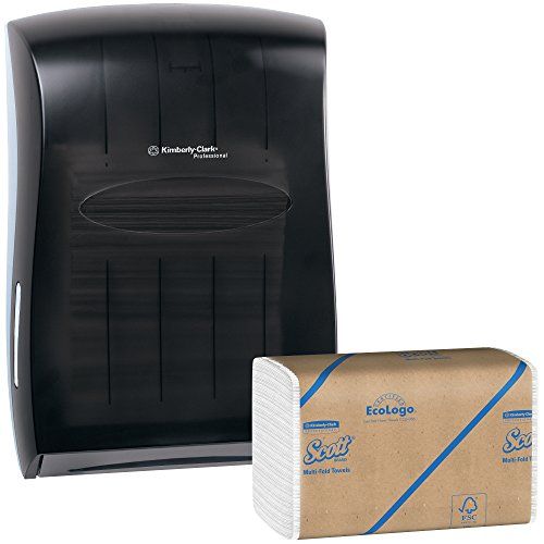  Kimberly-Clark Professional Kimberly Clark Paper Towel Dispenser (Black) with 15 Packs of 250 Scott Multifold Paper Towels (4,000 Towels)