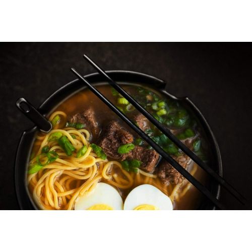  [아마존베스트]Kimi Cuisine 2 Sets of Ramen Bowl (Black Melamine), 6pcs, 37oz Soup Bowls with Chopsticks and Spoons Set