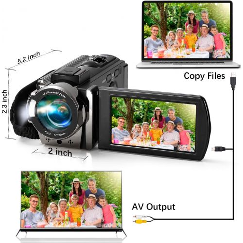  [아마존베스트]Video Camera Camcorder kimire Digital Camera Recorder Full HD 1080P 15FPS 24MP 3.0 Inch 270 Degree Rotation LCD 16X Digital Zoom Camcorder Camera with 2 Batteries(Black)