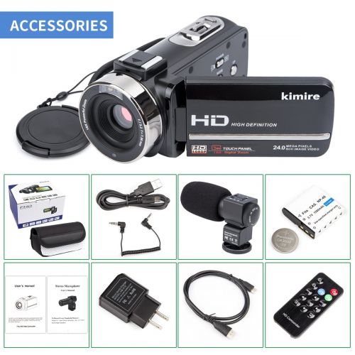  Camcorder Camera,Kimire HD 1080P Camera With Microphone Remote Control Infrared Night Vision 3.0 Inch 270 Degree Rotation Screen 24 MP Megapixels 16XPowerful Digital Zoom Video Rec