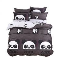 Kimko Child Panda Bedding Set-4Pcs Kids Cartoon 3D Oil Print Lightweight White and Black Panda Animal Pattern -1 Duvet Cover Set + 1 Bed Sheet + 2 Pillowcases (Twin)