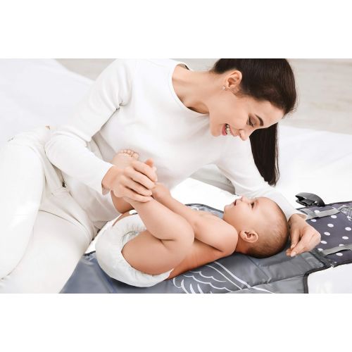  [아마존베스트]Kimusium Portable Changing Pad Travel Kit - Baby Lightweight Waterproof Infant Compact Clutch Station with Detachable Foldable Mat with Built-in Cushion Storage Pockets Wrist Strap Easy to