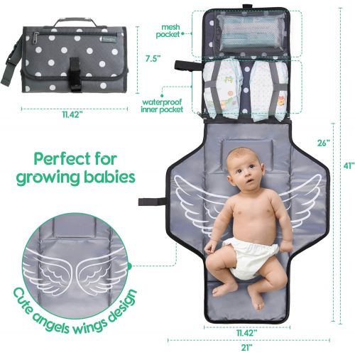  [아마존베스트]Kimusium Portable Changing Pad Travel Kit - Baby Lightweight Waterproof Infant Compact Clutch Station with Detachable Foldable Mat with Built-in Cushion Storage Pockets Wrist Strap Easy to