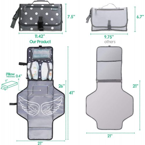  [아마존베스트]Kimusium Portable Changing Pad Travel Kit - Baby Lightweight Waterproof Infant Compact Clutch Station with Detachable Foldable Mat with Built-in Cushion Storage Pockets Wrist Strap Easy to