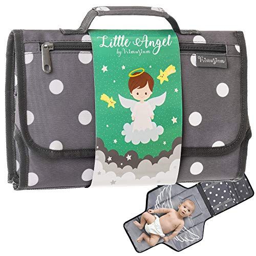  Kimusium Portable Changing Pad Travel Kit - Baby Lightweight Waterproof Infant Compact Clutch Station with Detachable Foldable Mat with Built-in Cushion Storage Pockets Wrist Strap Easy to