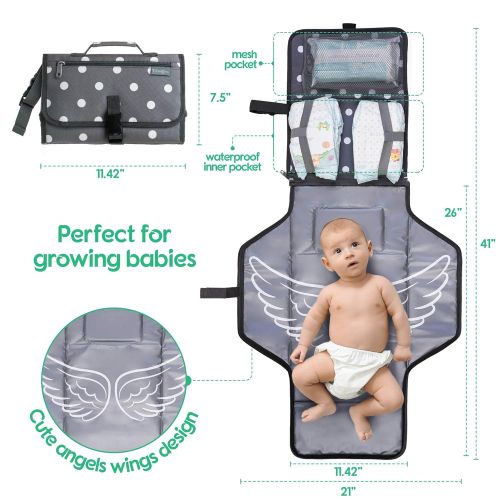  Kimusium Portable Changing Pad Travel Kit - Baby Lightweight Waterproof Infant Compact Clutch Station with Detachable Foldable Mat with Built-in Cushion Storage Pockets Wrist Strap Easy to