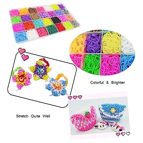  [아마존베스트]Loom Kit, Rubber Bands Refills Set for Kids Bracelet Loom Craft, 10000pcs in 28 Different Colors, 10 Packs S clips, 4 Packs Colorful Beads, 1 Pack Alphabet Beads, 4 Packs Loom Char