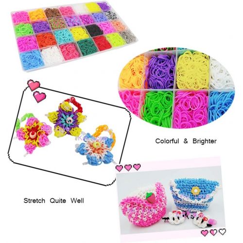  [아마존베스트]Loom Kit, Rubber Bands Refills Set for Kids Bracelet Loom Craft, 10000pcs in 28 Different Colors, 10 Packs S clips, 4 Packs Colorful Beads, 1 Pack Alphabet Beads, 4 Packs Loom Char