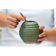 KinaCeramics Yerba Mate Ceramic Gourd in Green Mat, Handmade Mug for Yerba Mate, Ceramic Mate Gourd