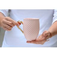 /KinaCeramics Pink Coffee Mug, Porcelain Coffee Mug with Pineapple Pattern, Ceramic Coffee Cup