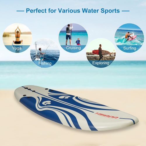  Kinbor 6’ Surfboard Surfing Board for Beach Stand Up Paddle Bodyboard with Removable Fins for Kids, Adult, Beginners