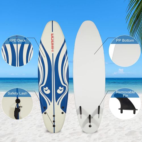  Kinbor 6’ Surfboard Surfing Board for Beach Stand Up Paddle Bodyboard with Removable Fins for Kids, Adult, Beginners