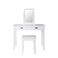 Kinbor Vanity Set with Mirror & Cushioned Stool Makeup Dressing Table Vanity Set, White (Rectangle Mirror 2 Organization Drawers)