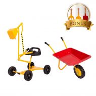 Kinbor 2 PCs Kids Outdoor Toys Beach Sand Toy, Metal Sand Digger and Kids Wheelbarrow, Birthday Present Childrens Day Gifts