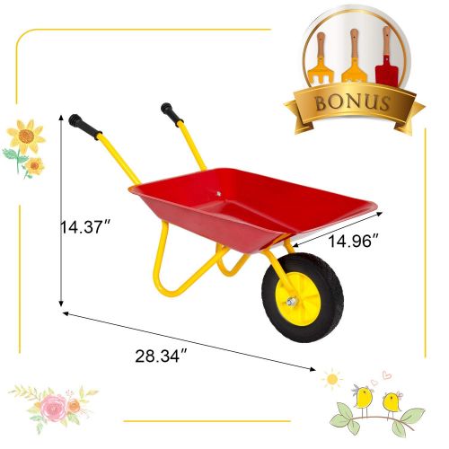  Kinbor 2 PCs Kids Outdoor Toys Beach Sand Toy, Metal Sand Digger and Kids Wheelbarrow, Birthday Present Childrens Day Gifts