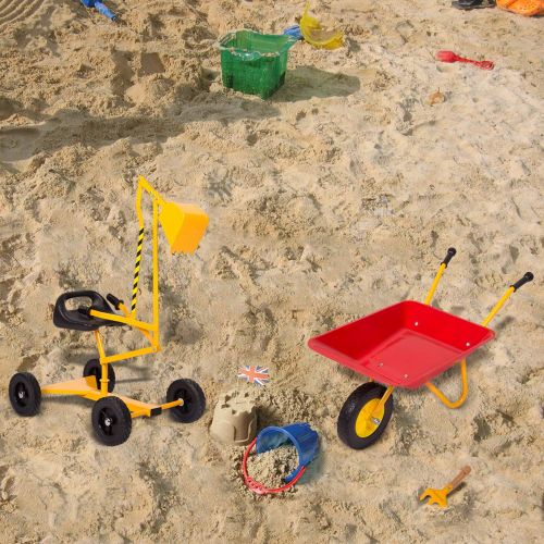  Kinbor 2 PCs Kids Outdoor Toys Beach Sand Toy, Metal Sand Digger and Kids Wheelbarrow, Birthday Present Childrens Day Gifts